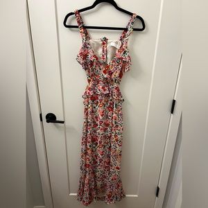 ASTR The Label - Pink/Red Floral Cut-Out Midi Dress